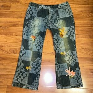 Super Rare Custo Barcelona Printed Jeans with Embroidered Fish